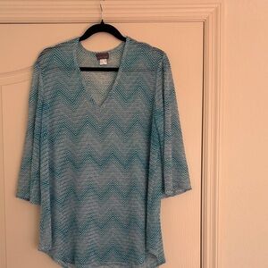 Jordan Taylor Teal and White Mesh Top or Cover Up